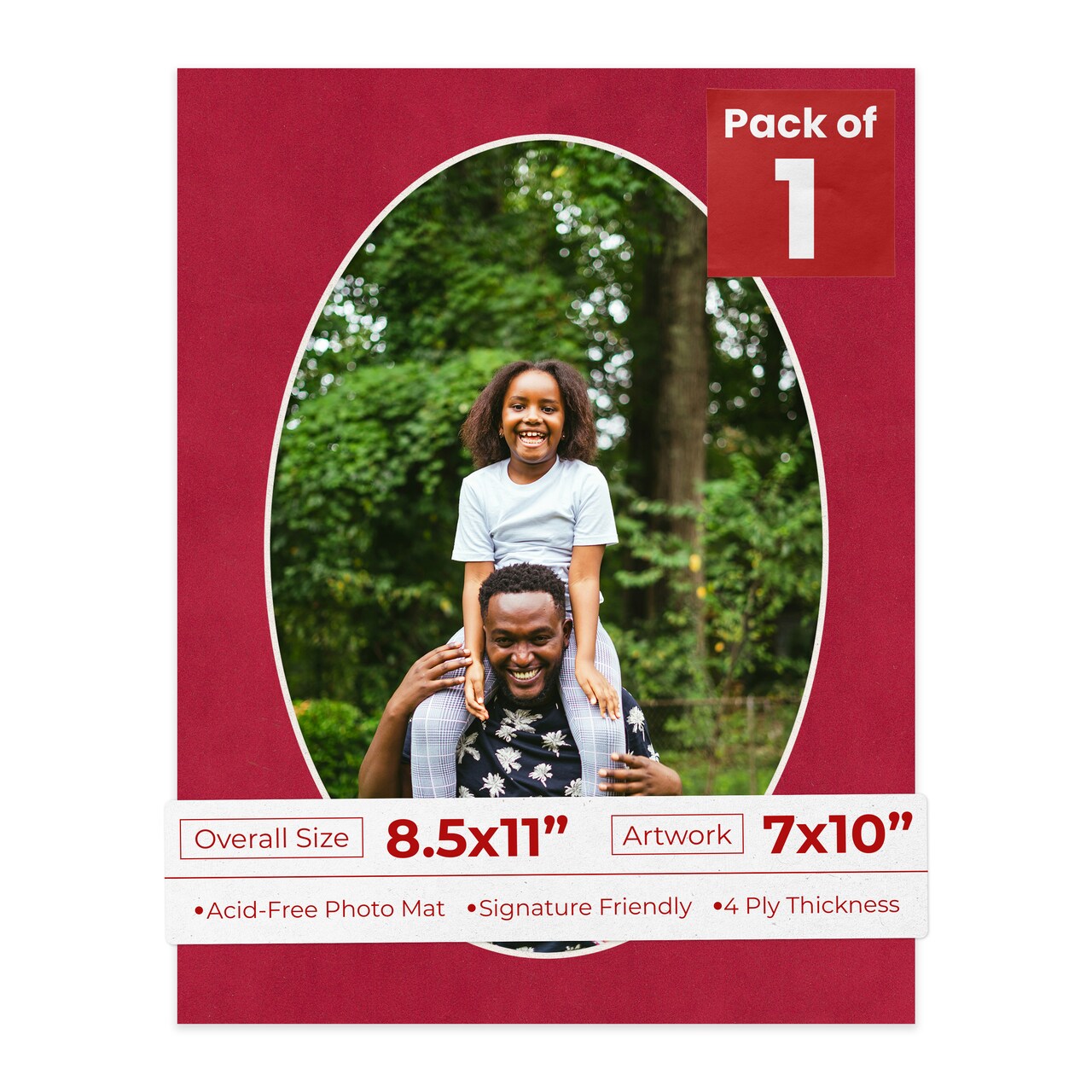 Red Suede Mat Board for 8.5x11 Frames - Oval Opening for 7x10 Photos